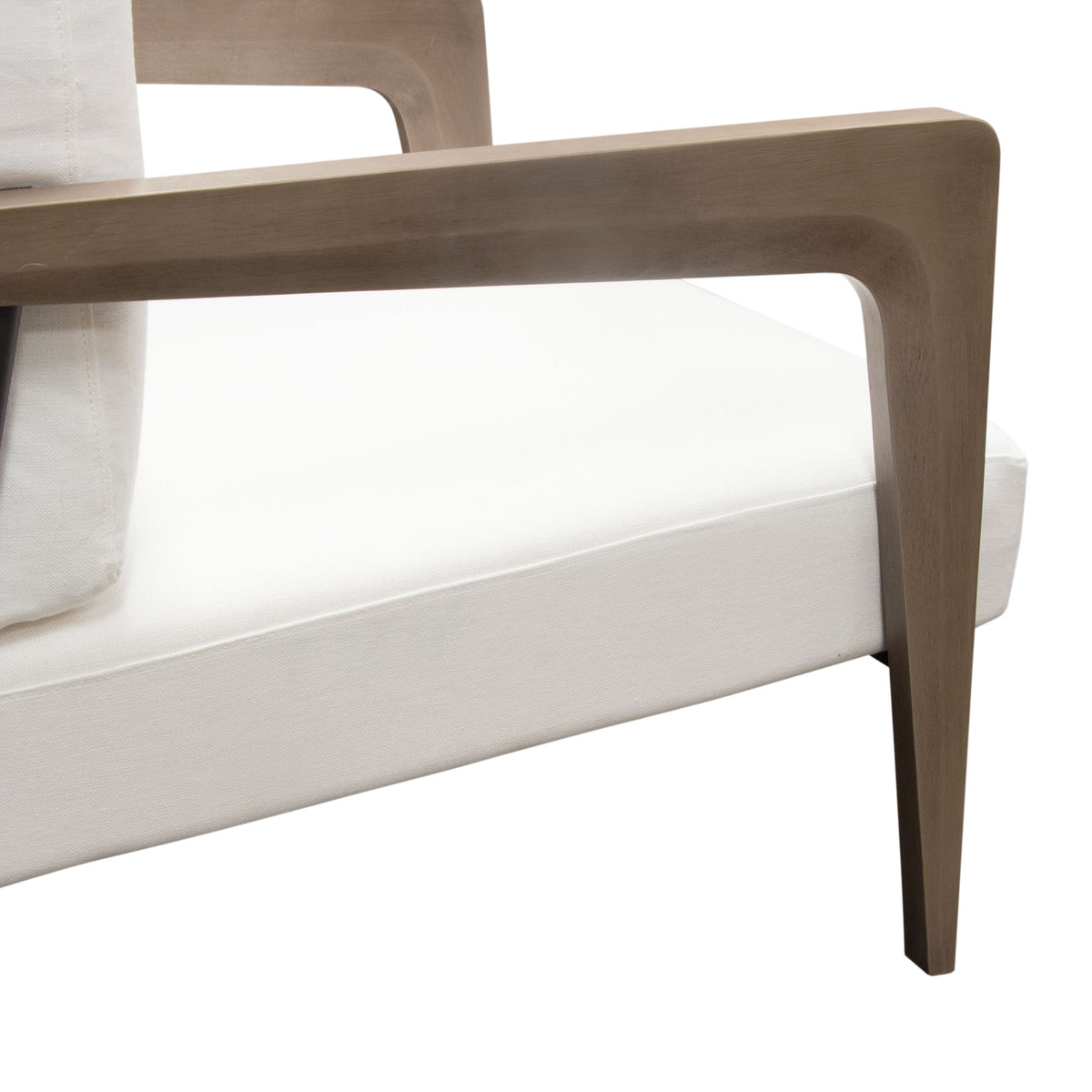 Blair Accent Chair in White Fabric with Curved Wood Leg Detail by Diamond Sofa - styled in a staged room by Center Stage Home Design