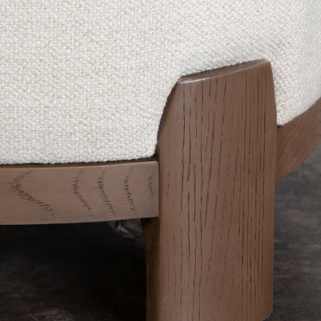 Dove Armless Accent Chair in Cream Polyester Fabric with Wood Trim by Diamond Sofa - styled in a staged room by Center Stage Home Design