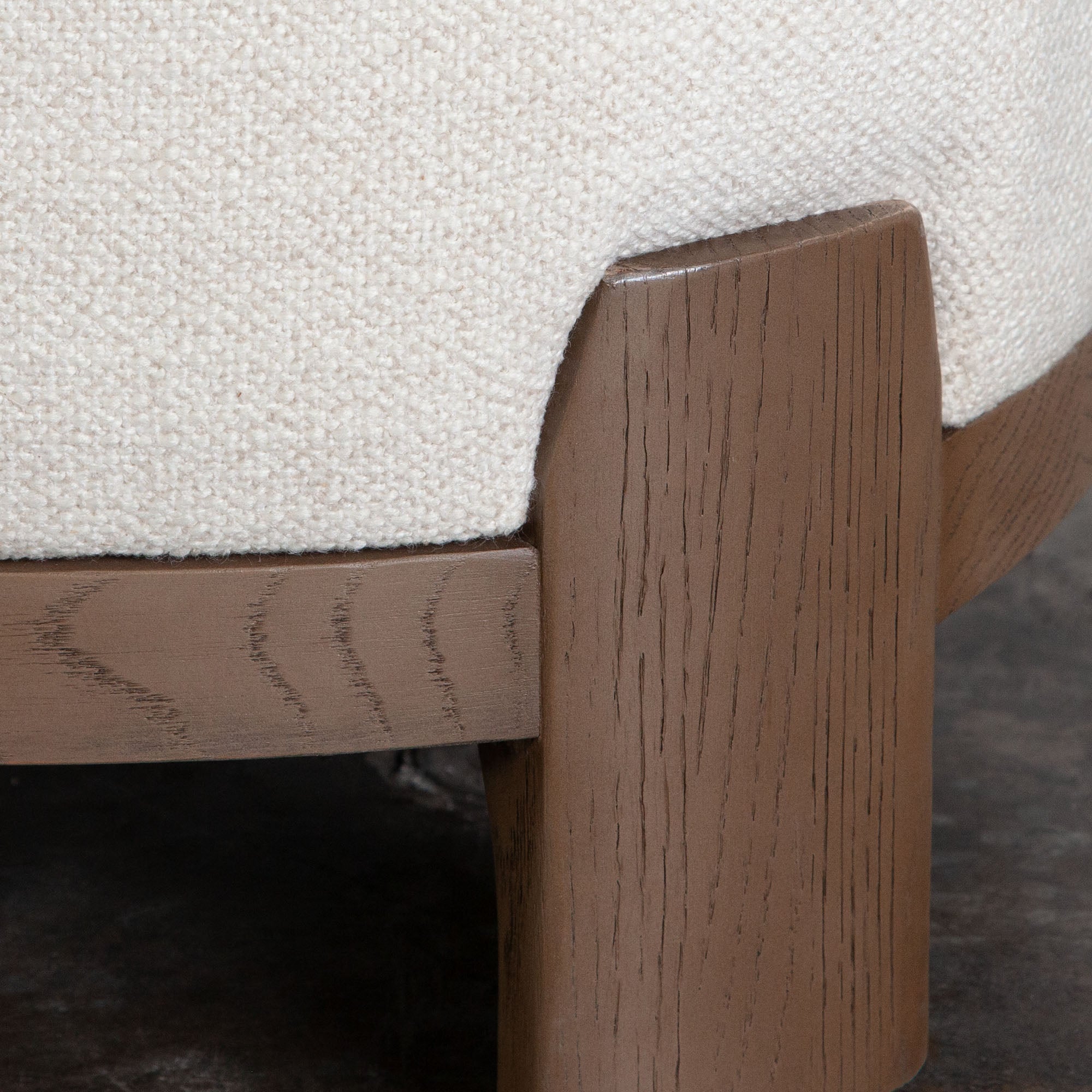 Dove Armless Accent Chair in Cream Polyester Fabric with Wood Trim by Diamond Sofa - styled in a staged room by Center Stage Home Design