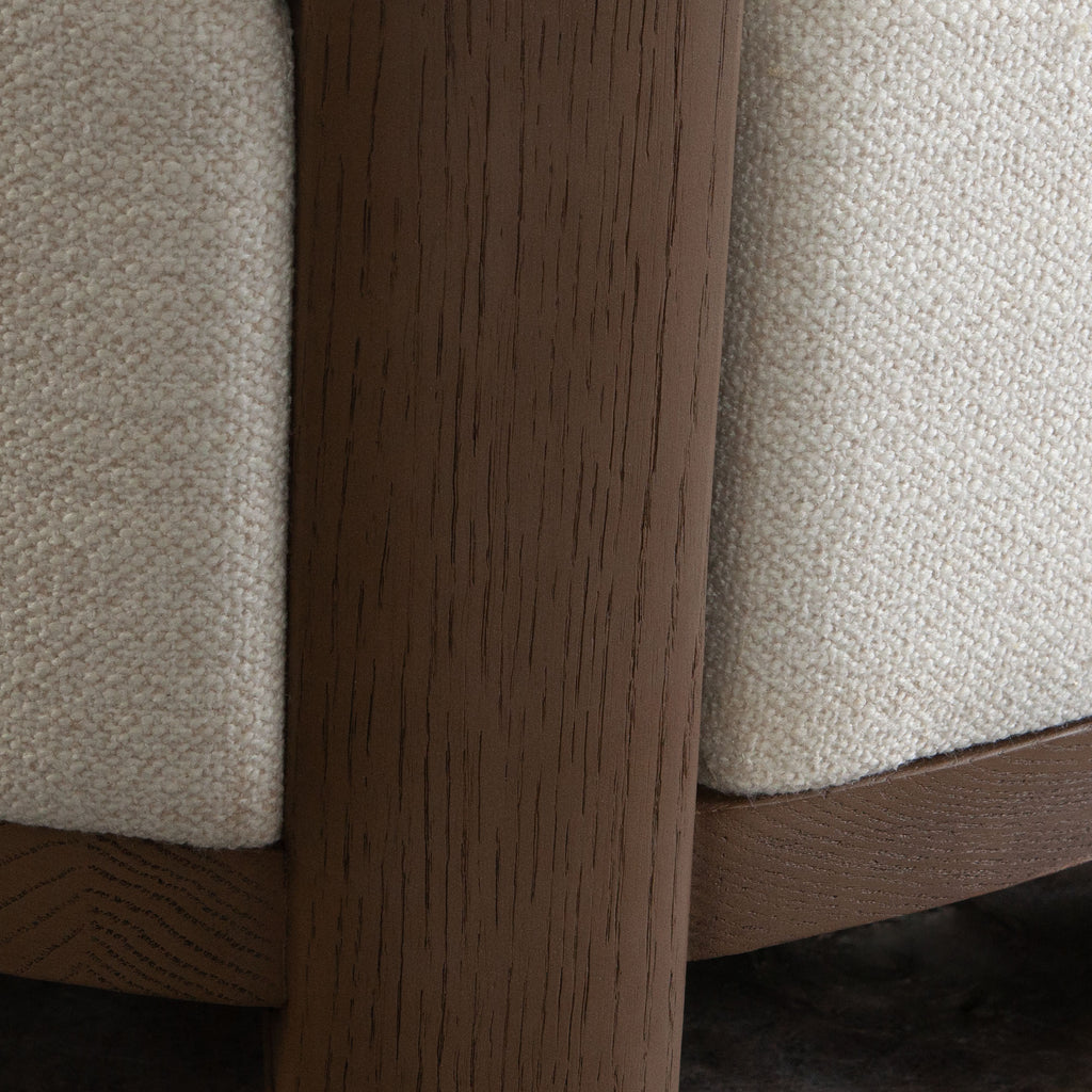 Dove Armless Accent Chair in Cream Polyester Fabric with Wood Trim by Diamond Sofa - styled in a staged room by Center Stage Home Design