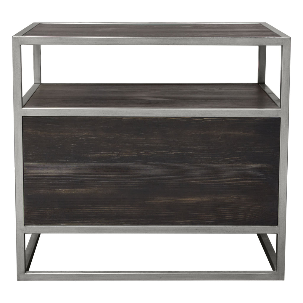 Empire 2-Door End Table in Dark Brown Veneer w/ Hand brushed Silver Metal Frame by Diamond Sofa
