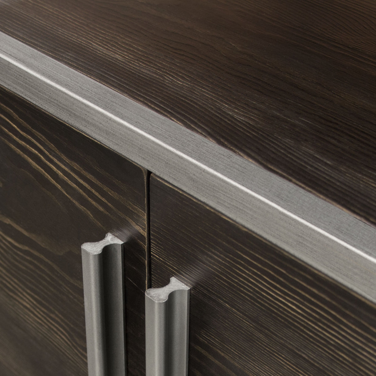 Empire 2-Door End Table in Dark Brown Veneer w/ Hand brushed Silver Metal Frame by Diamond Sofa - styled in a staged room by Center Stage Home Design