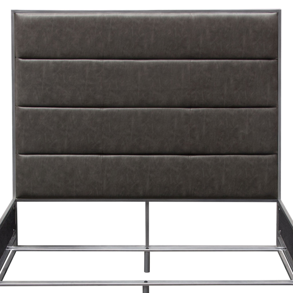 Empire Queen Bed in Weathered Grey PU with Hand brushed Silver Metal Frame by Diamond Sofa