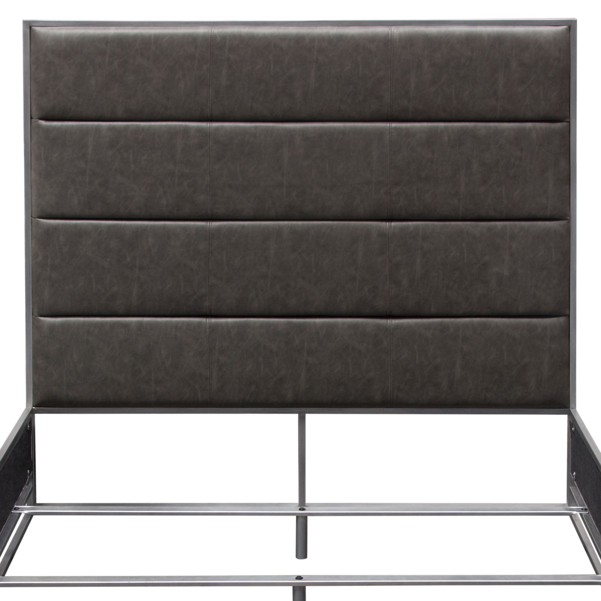 Empire Queen Bed in Weathered Grey PU with Hand brushed Silver Metal Frame by Diamond Sofa