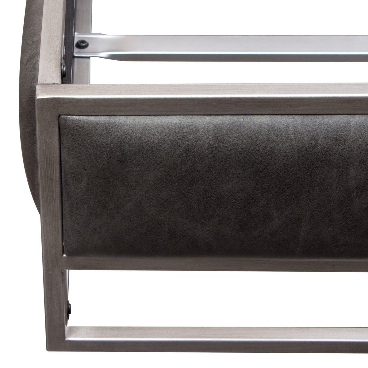 Empire Queen Bed in Weathered Grey PU with Hand brushed Silver Metal Frame by Diamond Sofa - styled in a staged room by Center Stage Home Design
