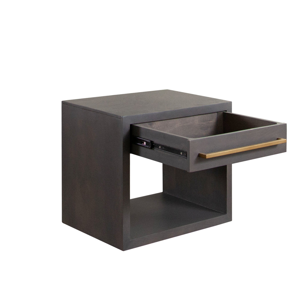 Encore Solid Mango Wood 1-Drawer End Table in Grey Oak Finish w/ Gold Metal Handle by Diamond Sofa