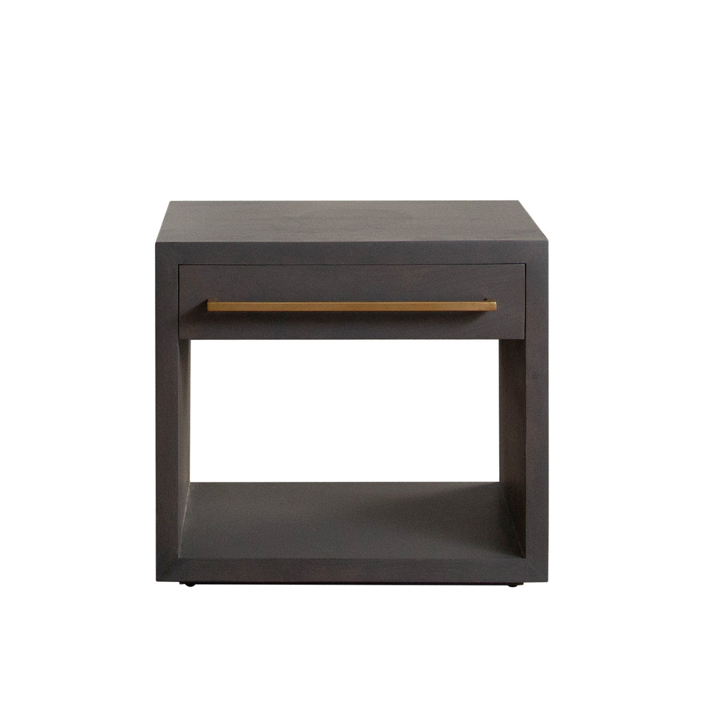 Encore Solid Mango Wood 1-Drawer End Table in Grey Oak Finish w/ Gold Metal Handle by Diamond Sofa