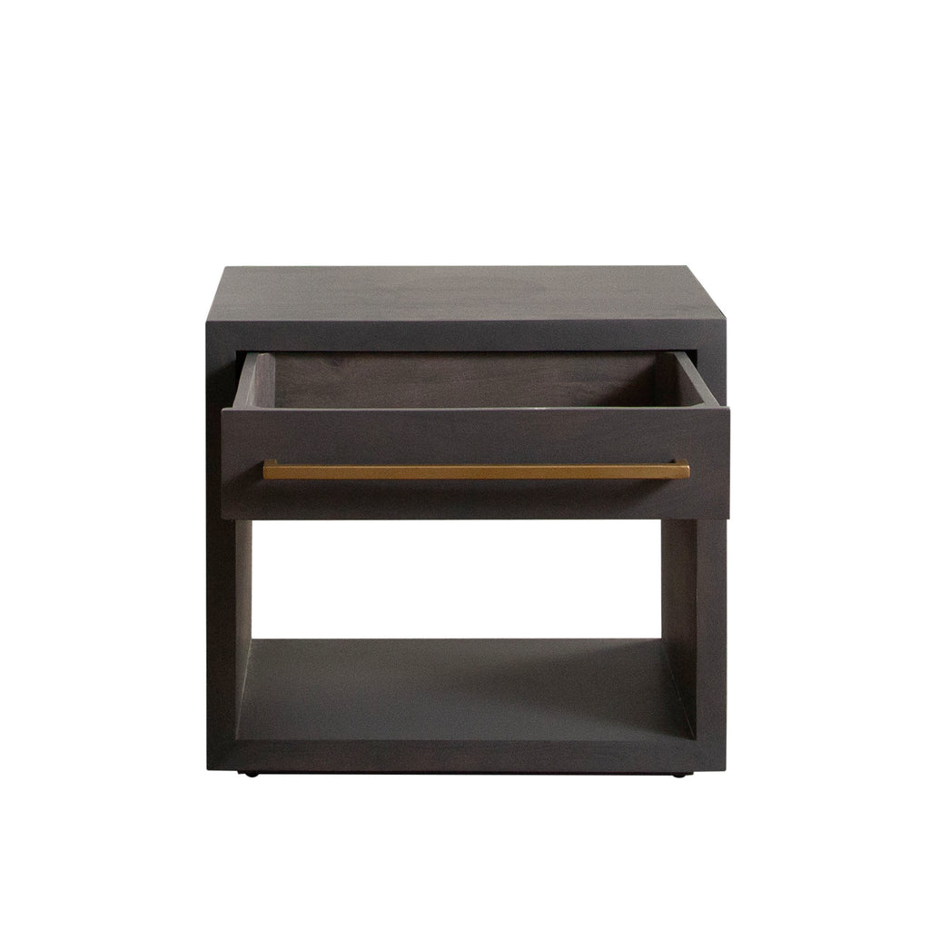 Encore Solid Mango Wood 1-Drawer End Table in Grey Oak Finish w/ Gold Metal Handle by Diamond Sofa