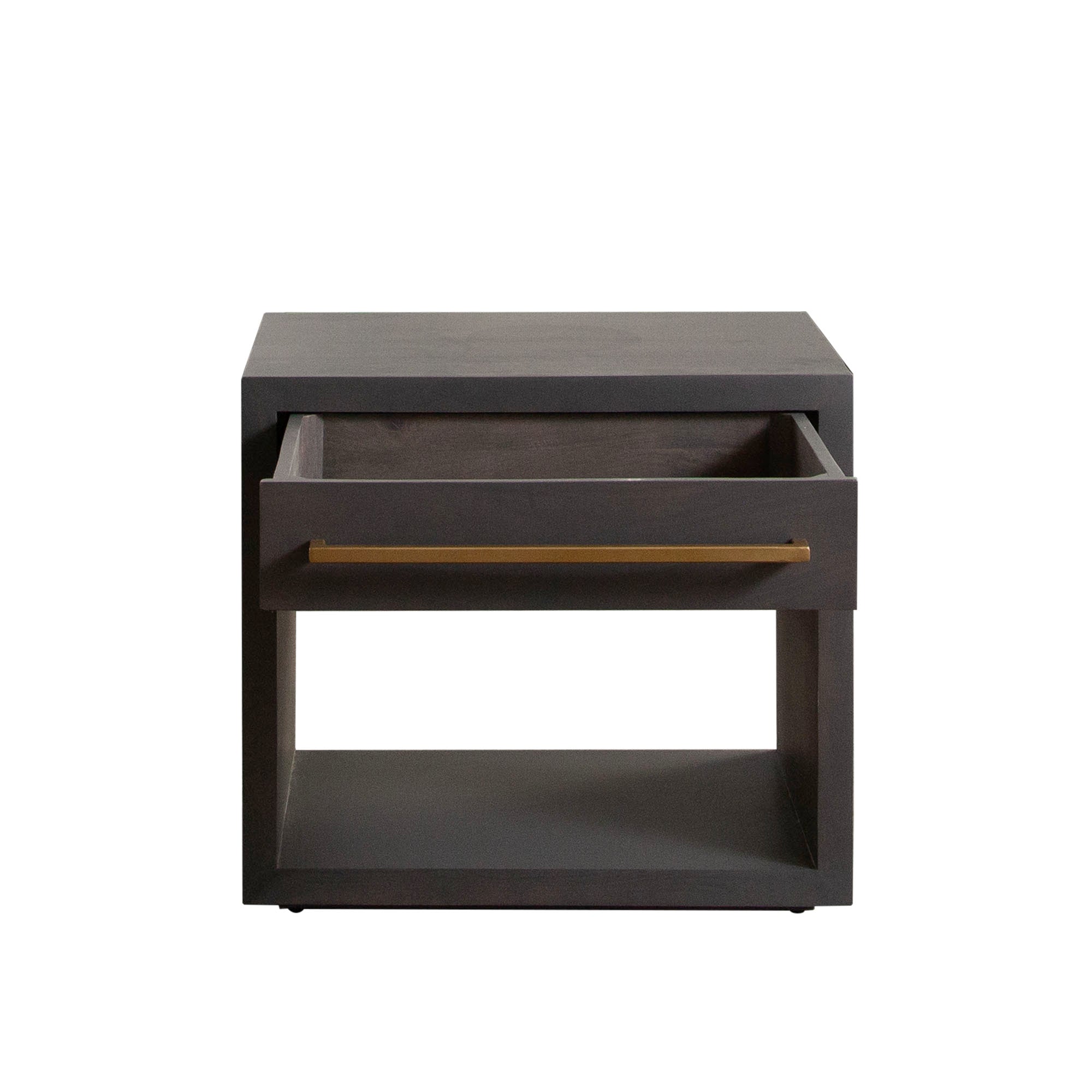 Encore Solid Mango Wood 1-Drawer End Table in Grey Oak Finish w/ Gold Metal Handle by Diamond Sofa