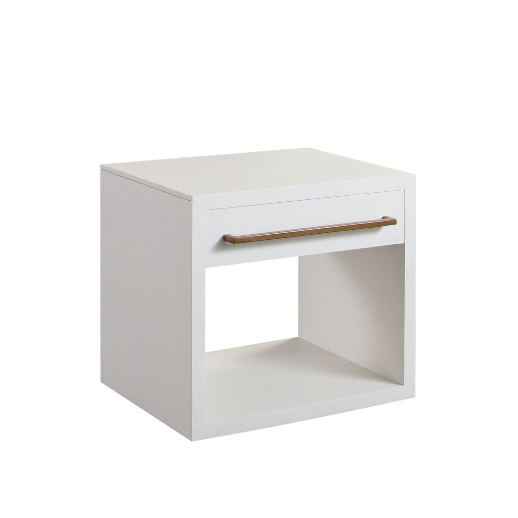 Encore Solid Mango Wood 1-Drawer End Table in White Finish w/ Gold Metal Handle by Diamond Sofa