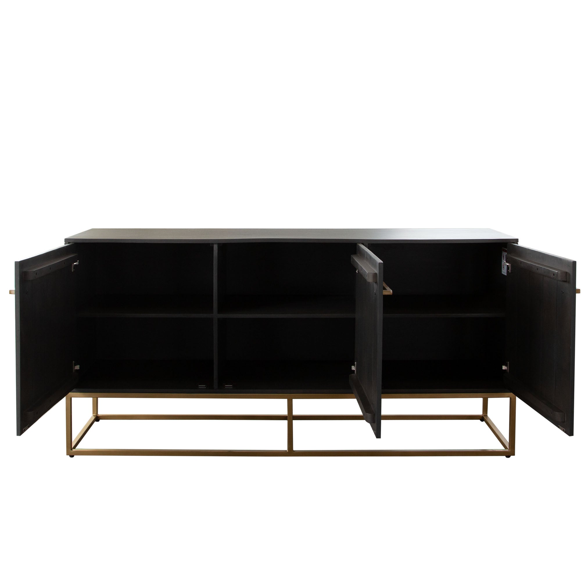 Encore Solid Mango Wood 3-Door Sideboard in Grey Oak Finish w/ Gold Metal Handle & Base by Diamond Sofa