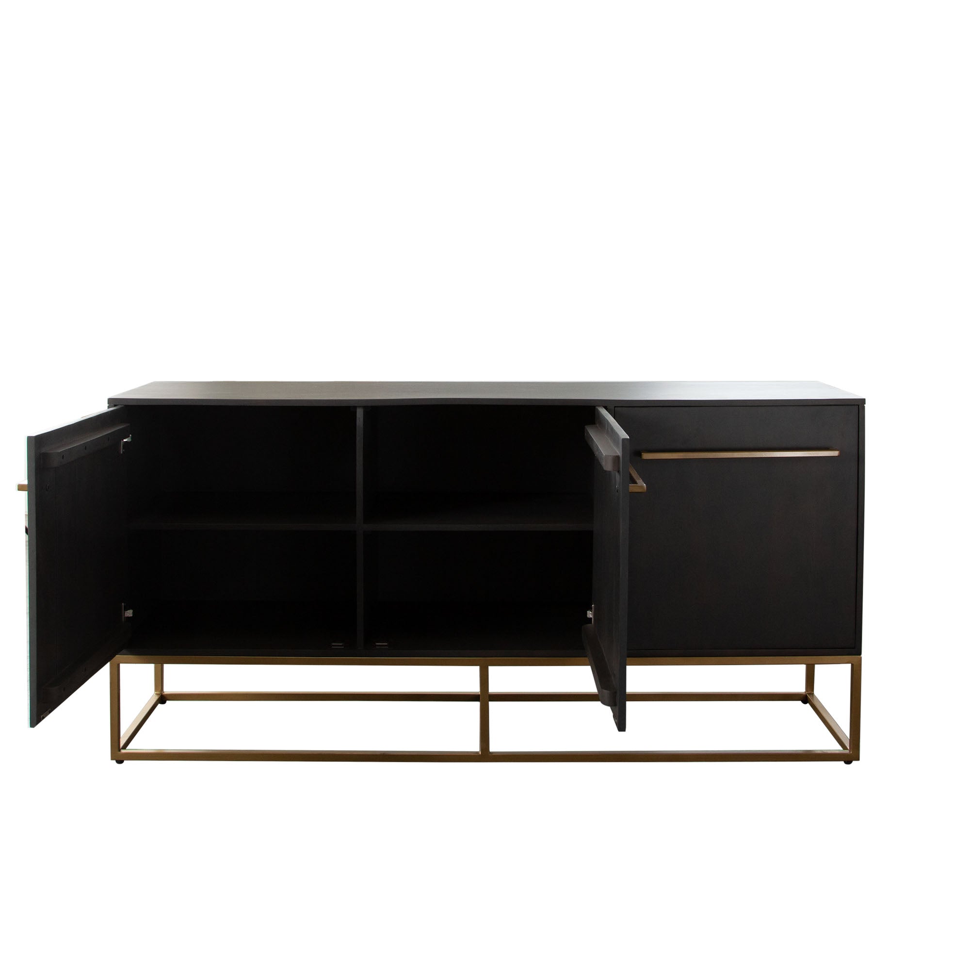 Encore Solid Mango Wood 3-Door Sideboard in Grey Oak Finish w/ Gold Metal Handle & Base by Diamond Sofa