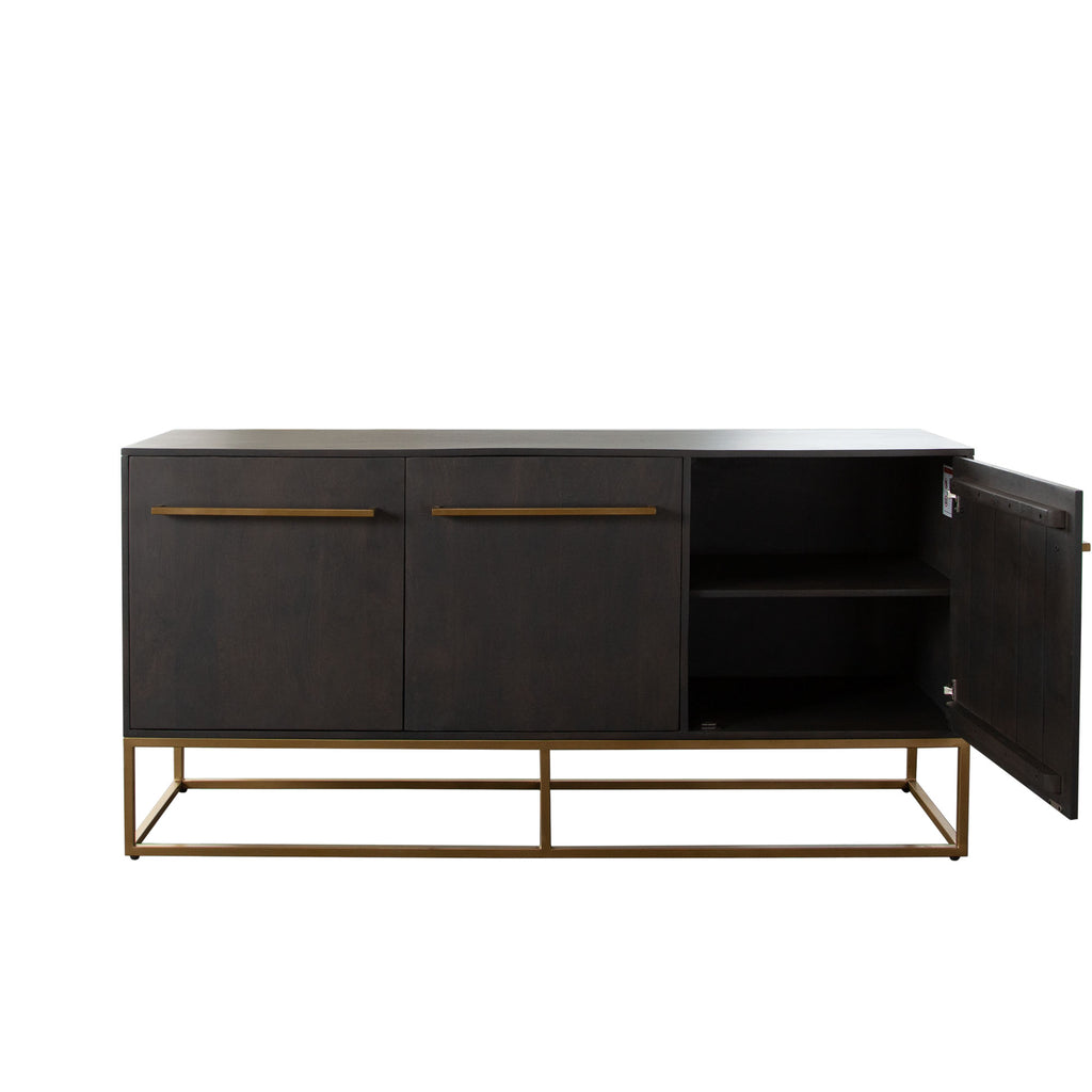 Encore Solid Mango Wood 3-Door Sideboard in Grey Oak Finish w/ Gold Metal Handle & Base by Diamond Sofa