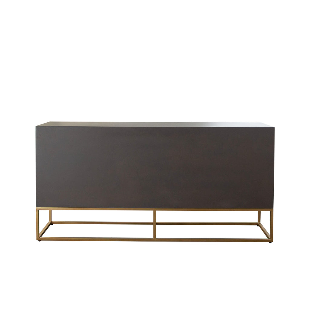 Encore Solid Mango Wood 3-Door Sideboard in Grey Oak Finish w/ Gold Metal Handle & Base by Diamond Sofa