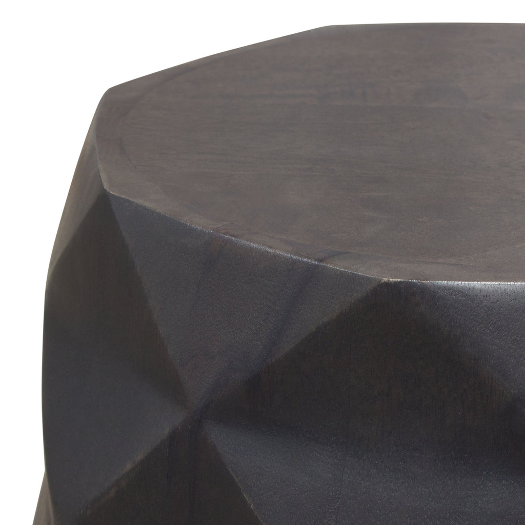 Fig Solid Mango Wood Accent Table in Grey Finish w/ Geometric Motif by Diamond Sofa - styled in a staged room by Center Stage Home Design
