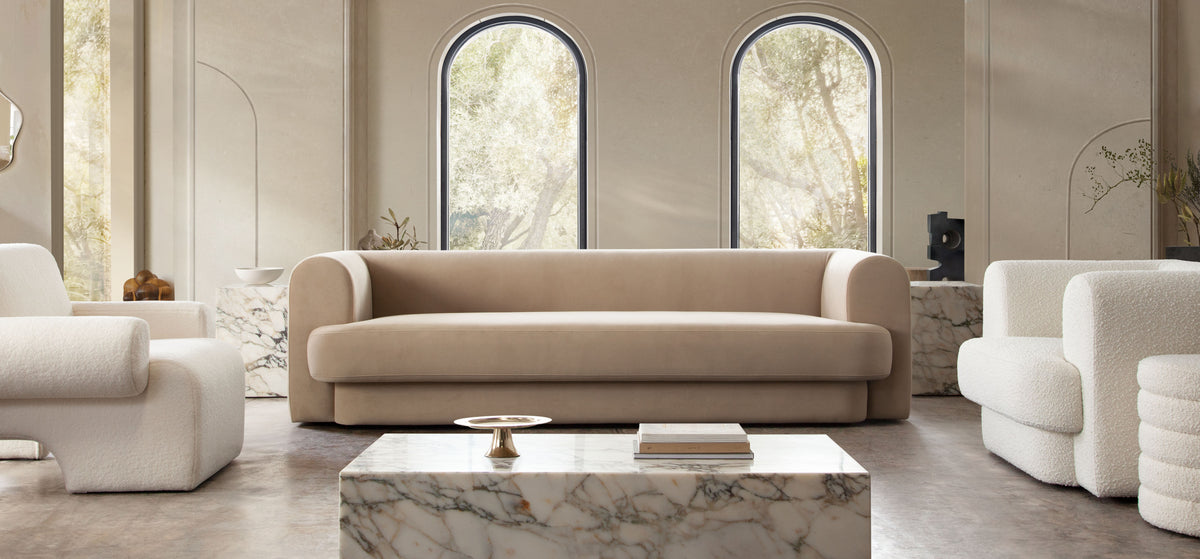 Form Chair in Camel Performance Velvet by Diamond Sofa - styled in a staged room by Center Stage Home Design