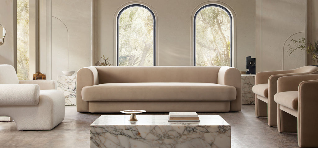 Form Chair in Camel Performance Velvet by Diamond Sofa - styled in a staged room by Center Stage Home Design