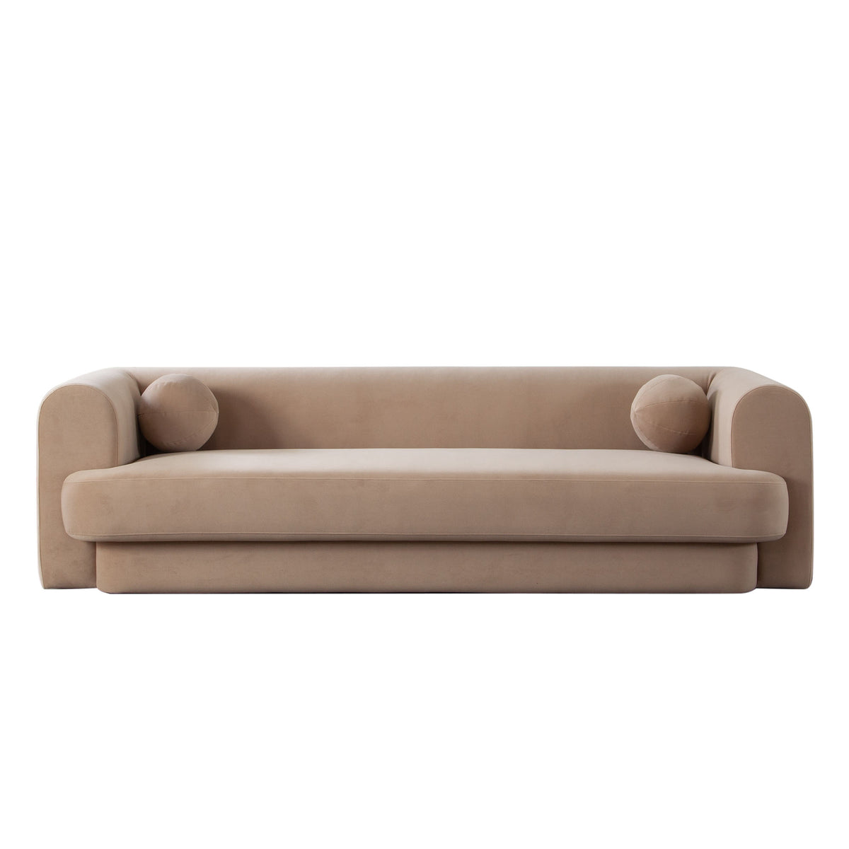 Form Sofa in Camel Performance Velvet w/ (2) Accent Pillow Balls by Diamond Sofa
