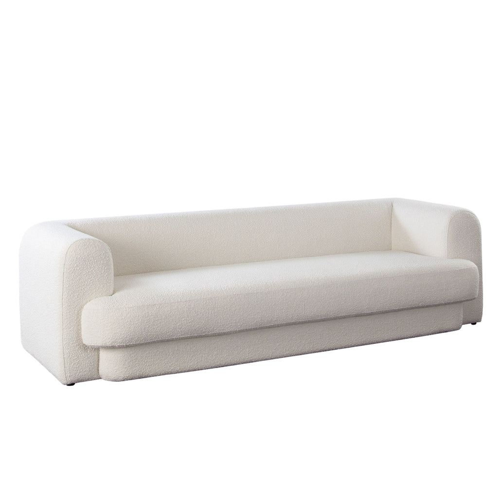 Form Sofa in Ivory Boucle Fabric w/ (2) Accent Pillow Balls by Diamond Sofa