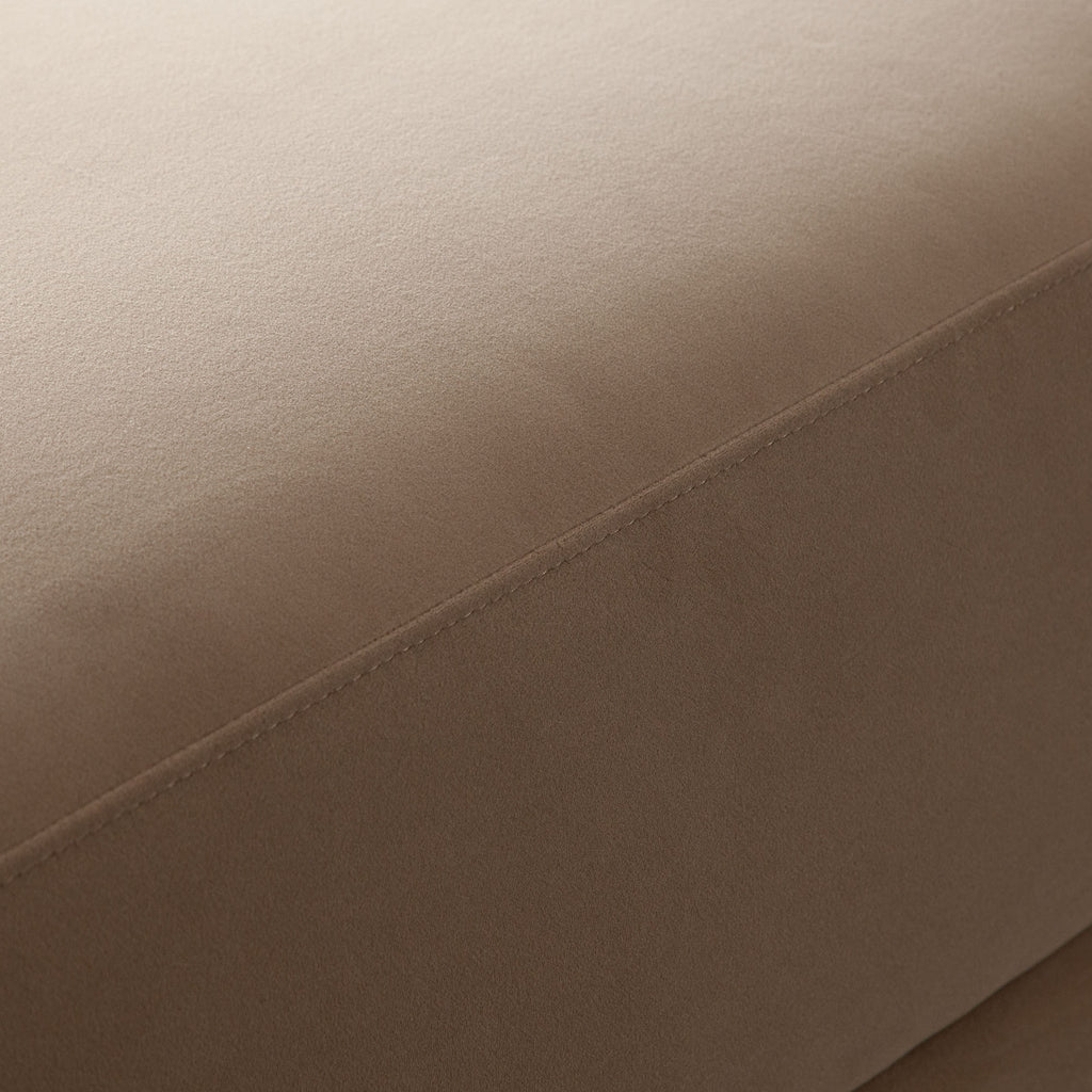 Fox Oval Accent Bench in Camel Performance Velvet by Diamond Sofa - styled in a staged room by Center Stage Home Design