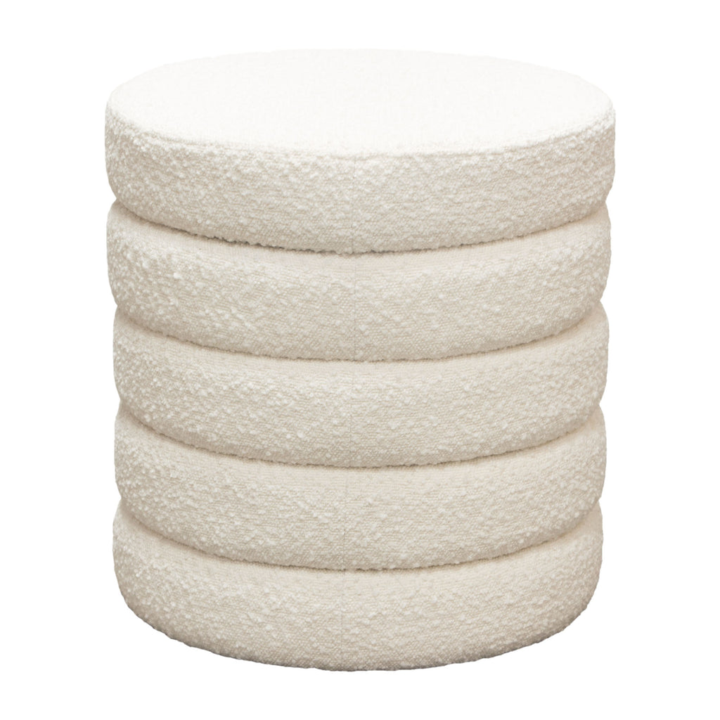 Helix Round Accent Ottoman in Ivory Boucle fabric by Diamond Sofa