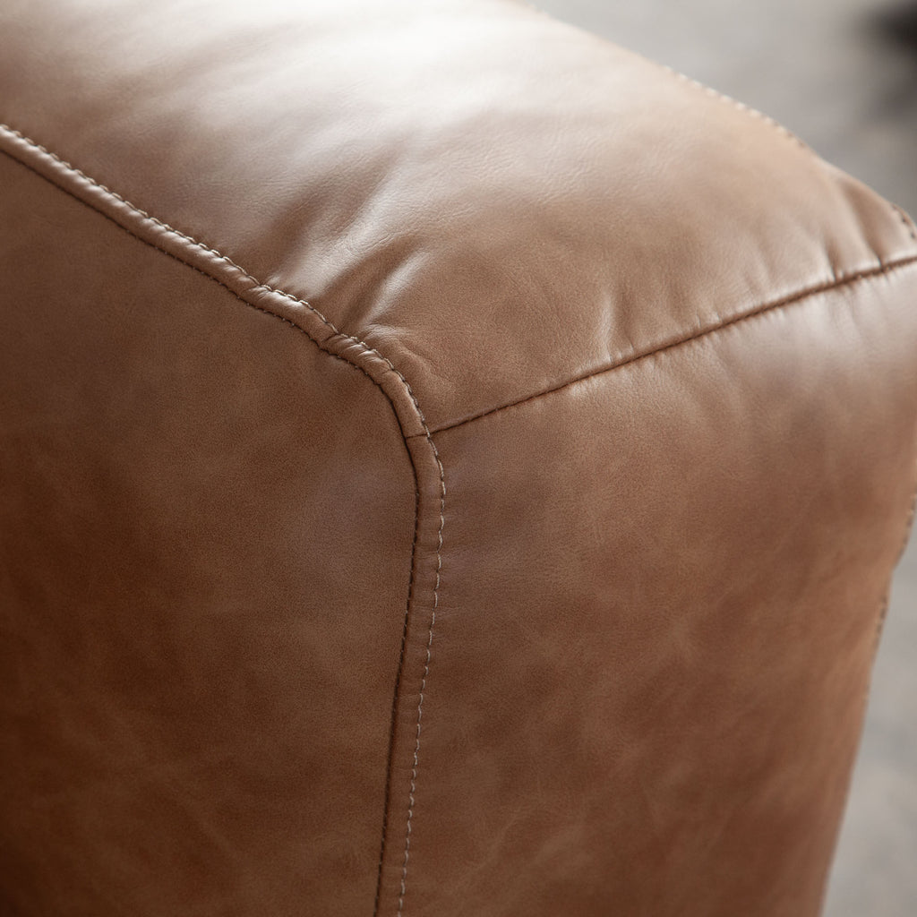 Hyde Sofa in Saddle Brown Leatherette by Diamond Sofa - styled in a staged room by Center Stage Home Design