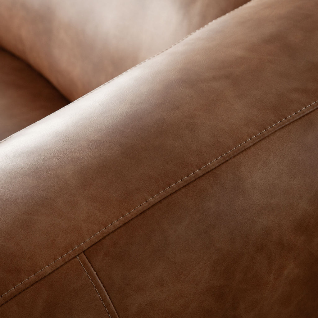 Hyde Sofa in Saddle Brown Leatherette by Diamond Sofa - styled in a staged room by Center Stage Home Design