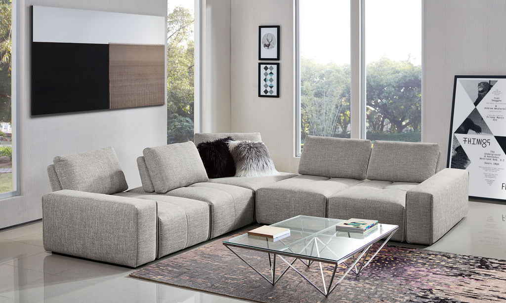 Jazz Modular 5-Seater Corner Sectional with Adjustable Backrests in Light Brown Fabric by Diamond Sofa - styled in a staged room by Center Stage Home Design