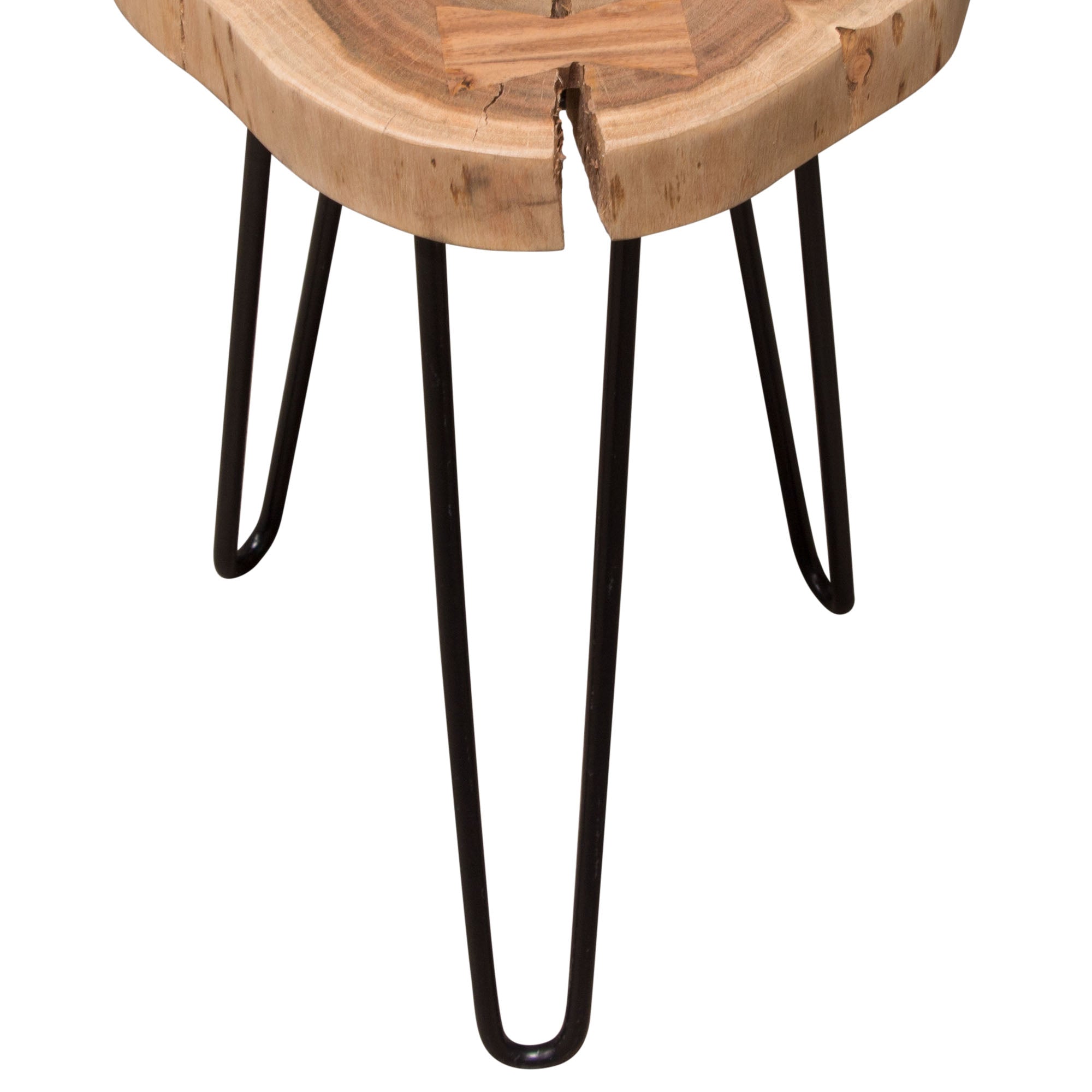 Joss Natural Acacia One of a Kind Live Edge Accent Table w/ Black Hairpin Legs by Diamond Sofa - styled in a staged room by Center Stage Home Design