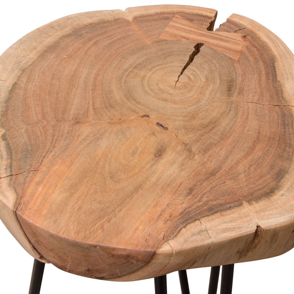 Joss Natural Acacia One of a Kind Live Edge Accent Table w/ Black Hairpin Legs by Diamond Sofa - styled in a staged room by Center Stage Home Design