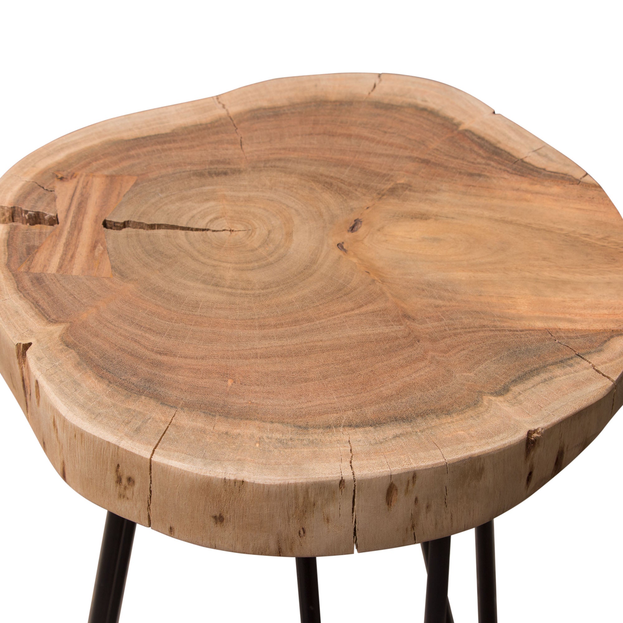 Joss Natural Acacia One of a Kind Live Edge Accent Table w/ Black Hairpin Legs by Diamond Sofa - styled in a staged room by Center Stage Home Design