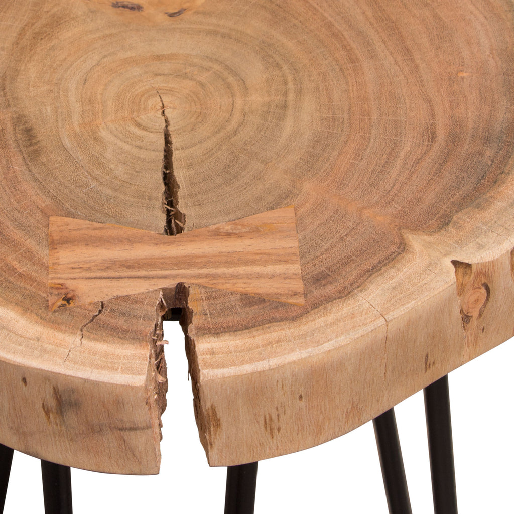 Joss Natural Acacia One of a Kind Live Edge Accent Table w/ Black Hairpin Legs by Diamond Sofa - styled in a staged room by Center Stage Home Design