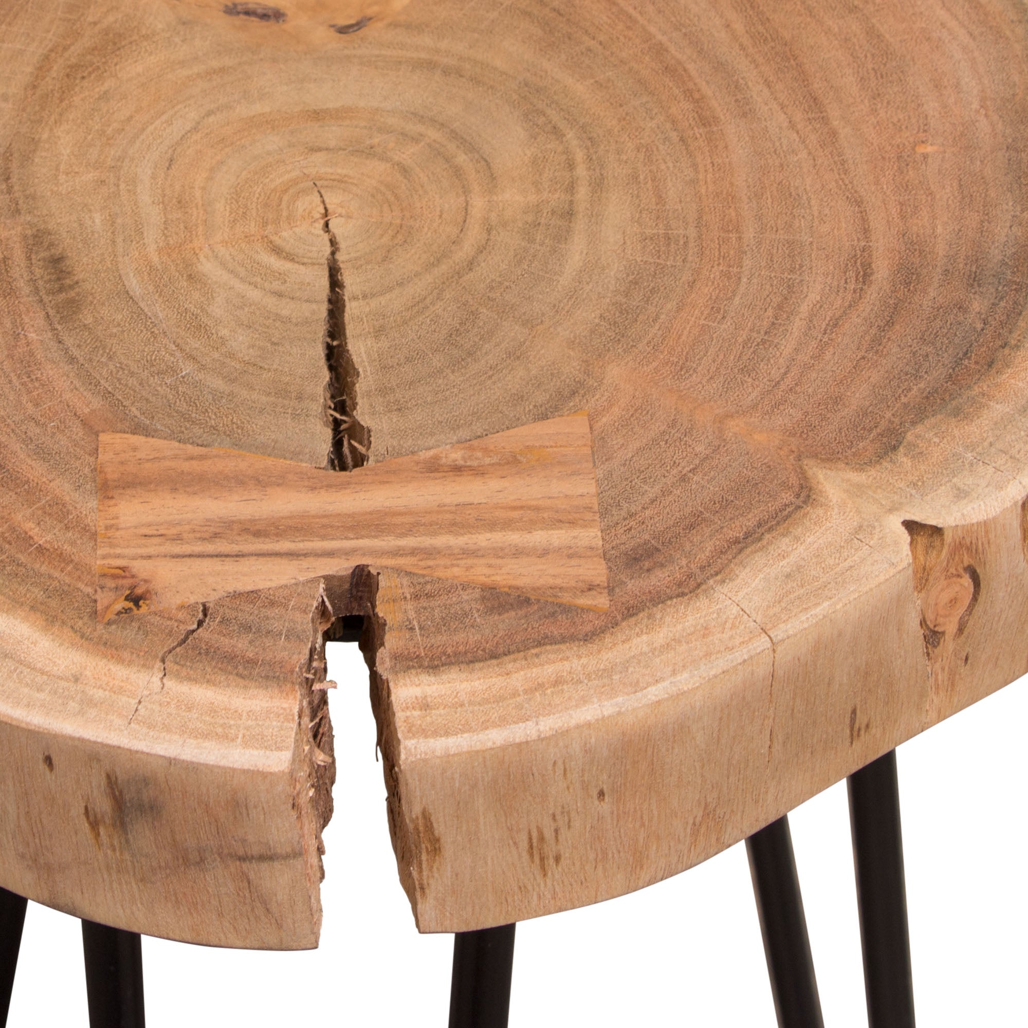 Joss Natural Acacia One of a Kind Live Edge Accent Table w/ Black Hairpin Legs by Diamond Sofa - styled in a staged room by Center Stage Home Design