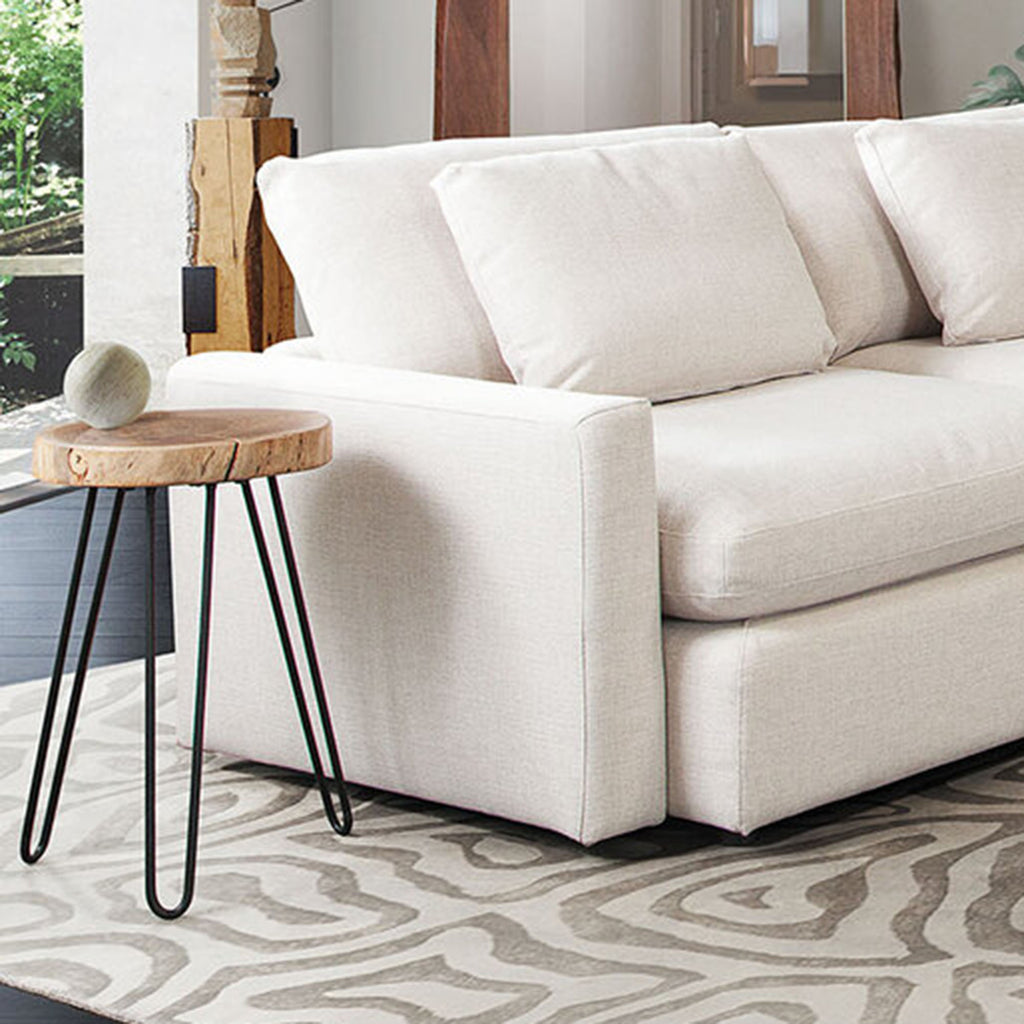 Joss Natural Acacia One of a Kind Live Edge Accent Table w/ Black Hairpin Legs by Diamond Sofa - styled in a staged room by Center Stage Home Design