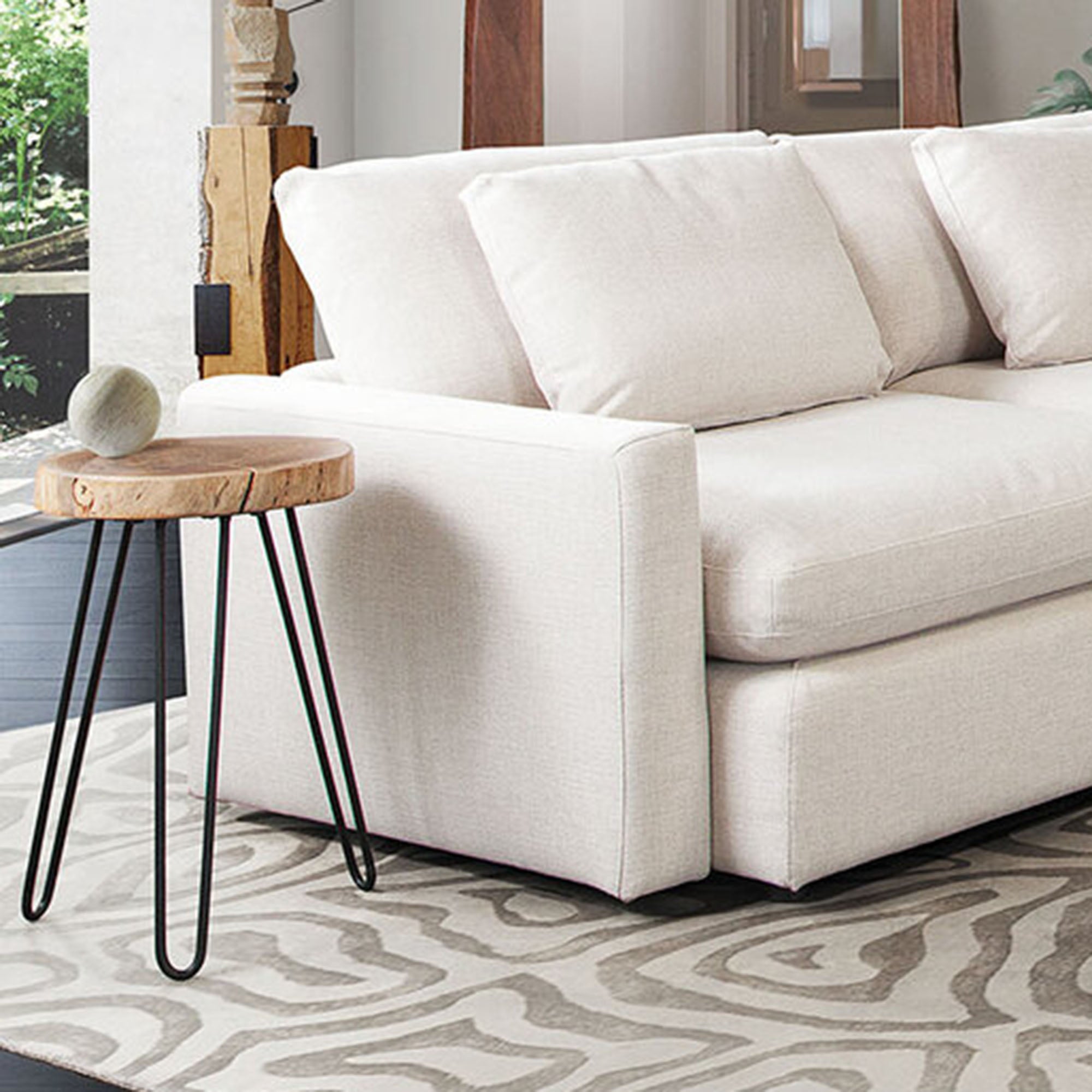 Joss Natural Acacia One of a Kind Live Edge Accent Table w/ Black Hairpin Legs by Diamond Sofa - styled in a staged room by Center Stage Home Design
