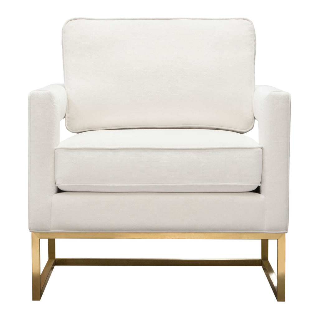 Lake Accent Chair in White Performance Fabric w/ Brushed Gold Metal Base by Diamond Sofa