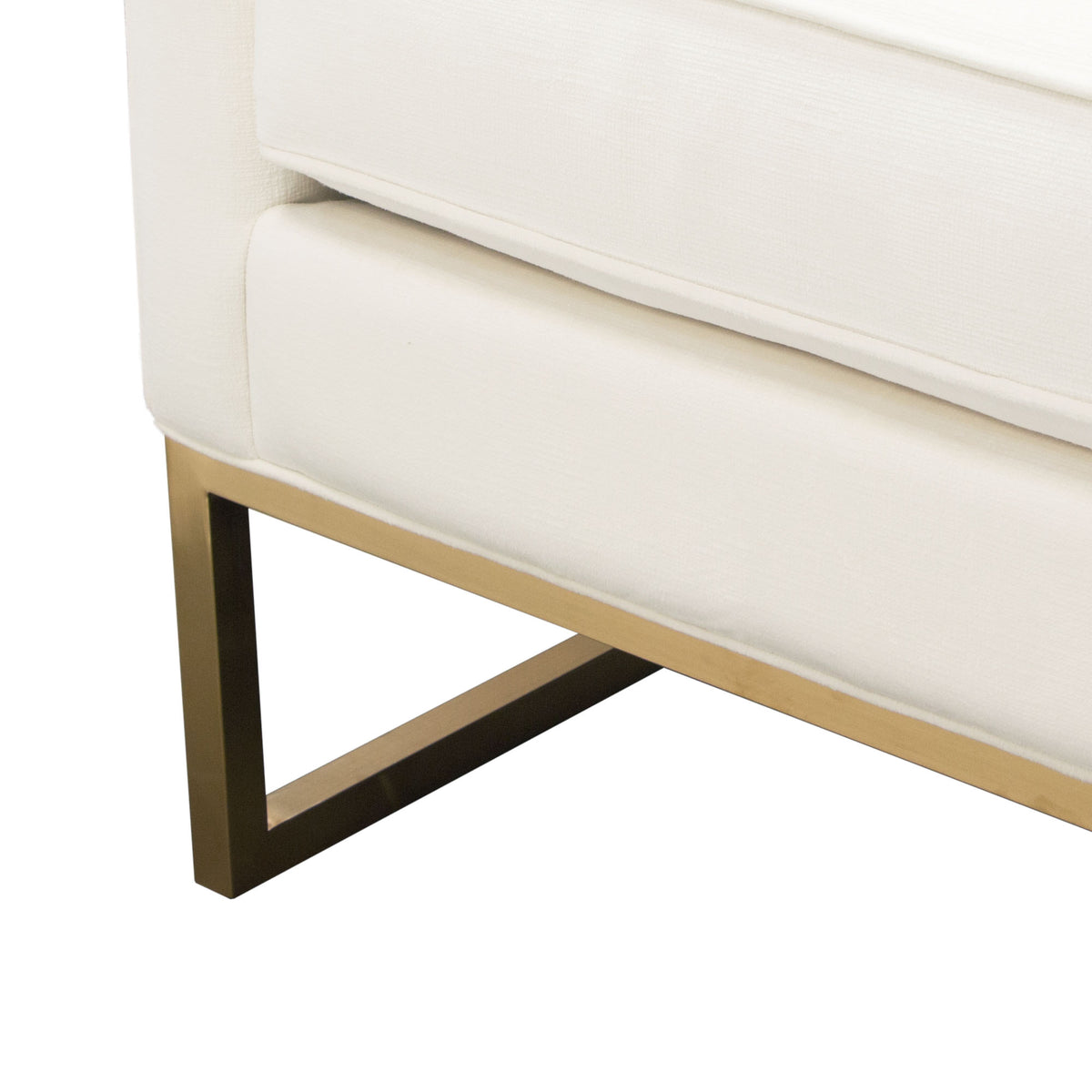 Lake Accent Chair in White Performance Fabric w/ Brushed Gold Metal Base by Diamond Sofa - styled in a staged room by Center Stage Home Design