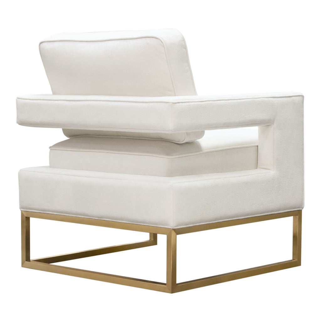 Lake Accent Chair in White Performance Fabric w/ Brushed Gold Metal Base by Diamond Sofa
