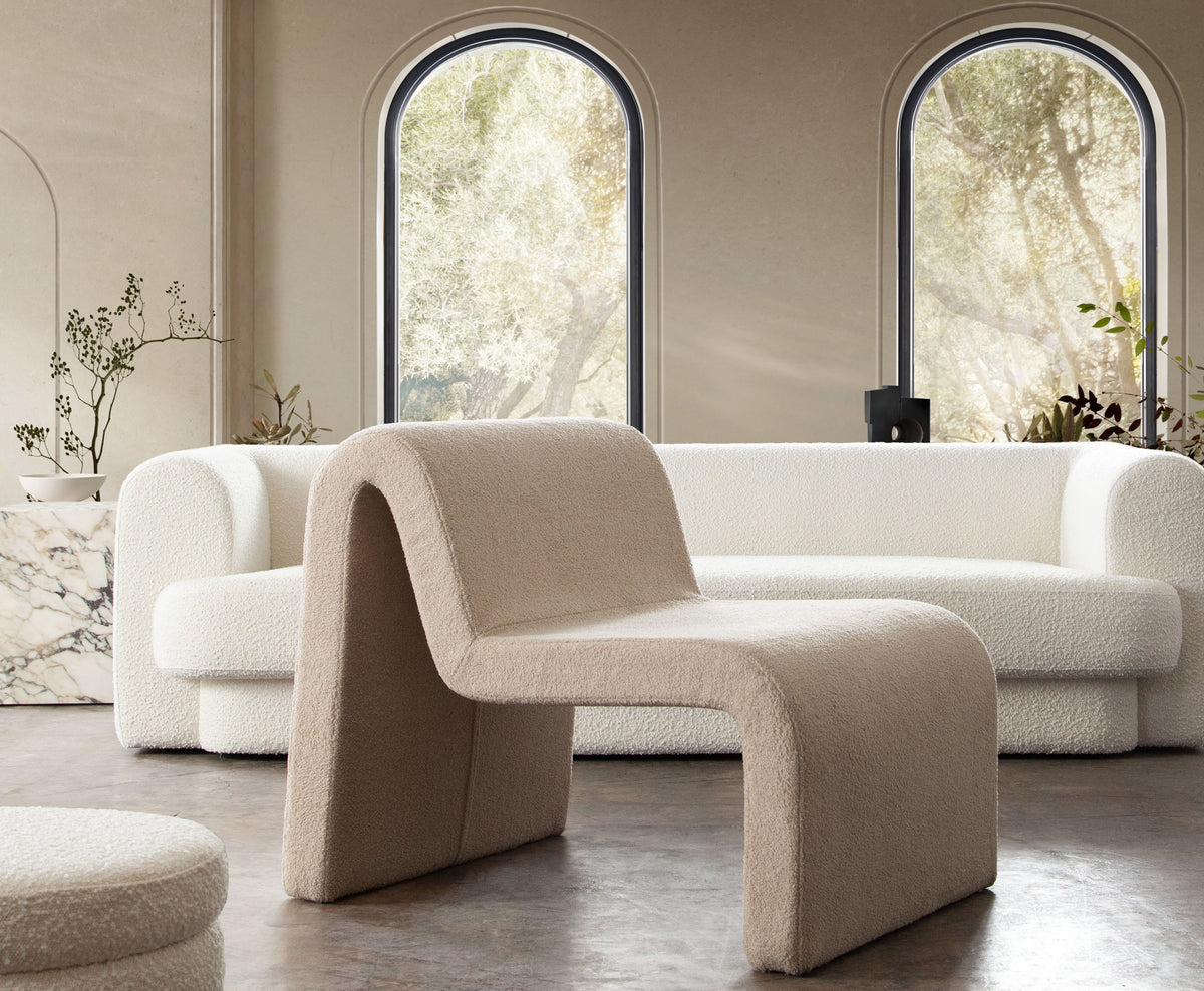Lana Accent Chair in Camel Looped Shearling Fabric by Diamond Sofa - styled in a staged room by Center Stage Home Design