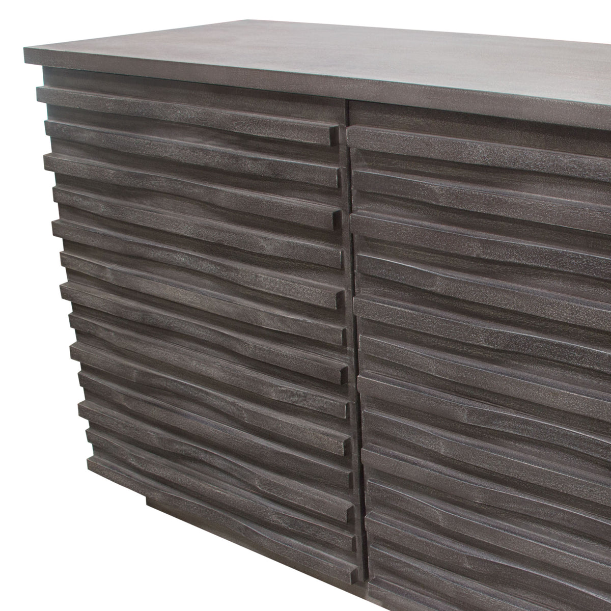 Bastille 69" 3-Door Solid Acacia Wood Sideboard in Smoke Grey Finish by Diamond Sofa - styled in a staged room by Center Stage Home Design