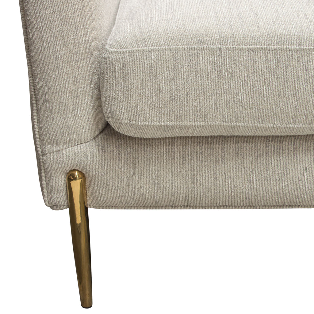 Lane Chair in Light Cream Fabric with Gold Metal Legs by Diamond Sofa - styled in a staged room by Center Stage Home Design