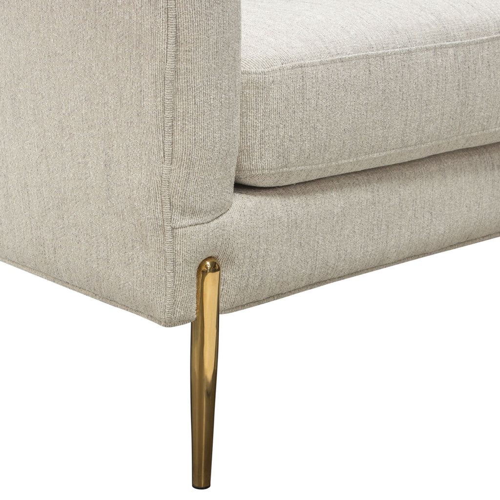 Lane Chair in Light Cream Fabric with Gold Metal Legs by Diamond Sofa - styled in a staged room by Center Stage Home Design