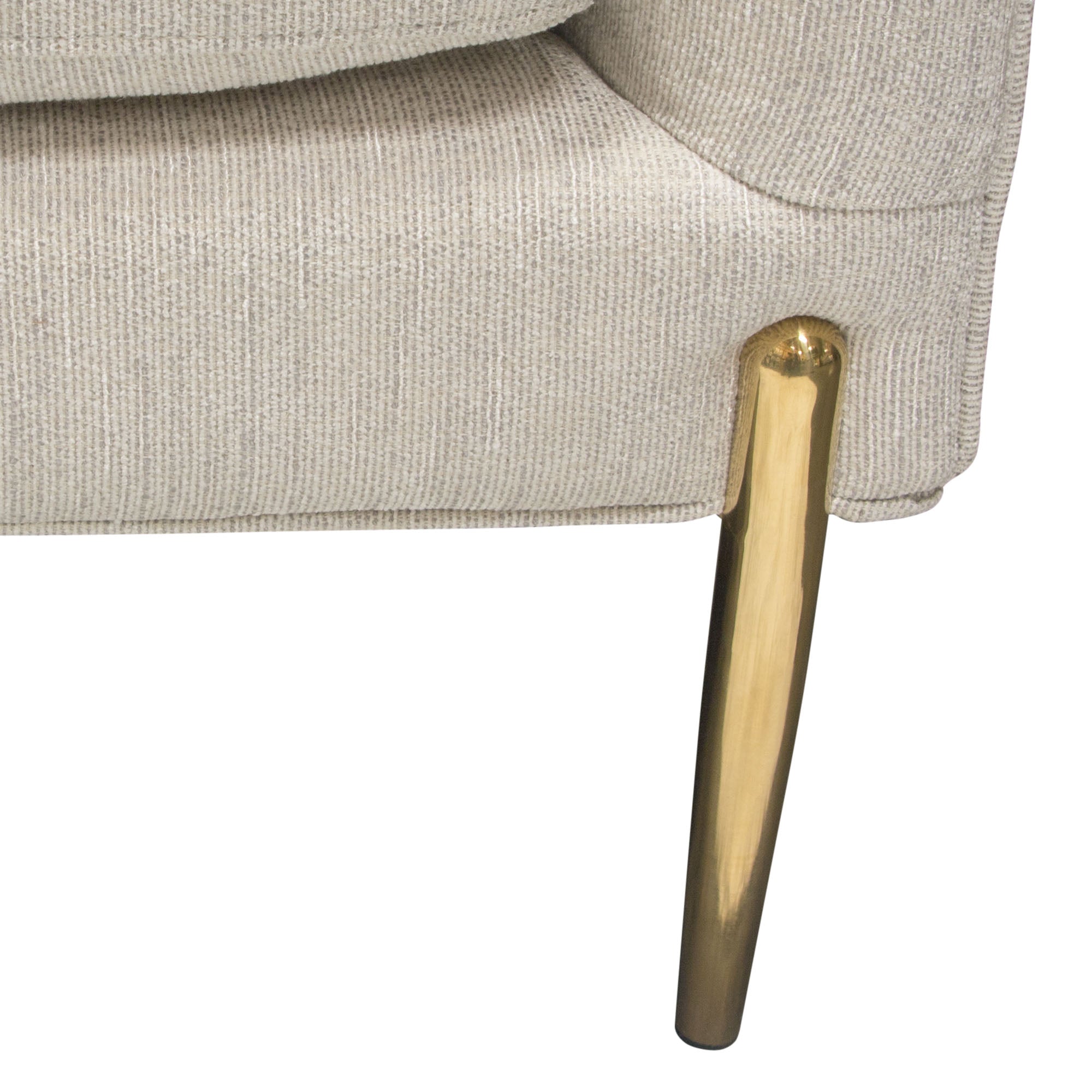 Lane Sofa in Light Cream Fabric with Gold Metal Legs by Diamond Sofa - styled in a staged room by Center Stage Home Design