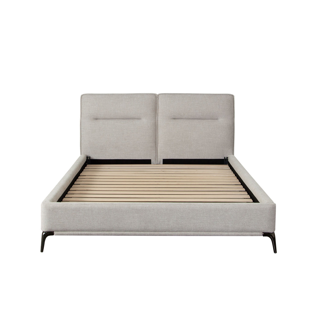 Leandro Low Profile Queen Bed in Clarkson Sand Fabric w/ Black Metal Leg by Diamond Sofa
