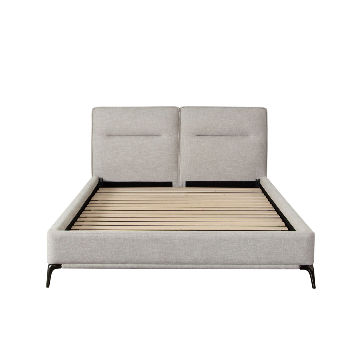 Leandro Low Profile Queen Bed in Clarkson Sand Fabric w/ Black Metal Leg by Diamond Sofa