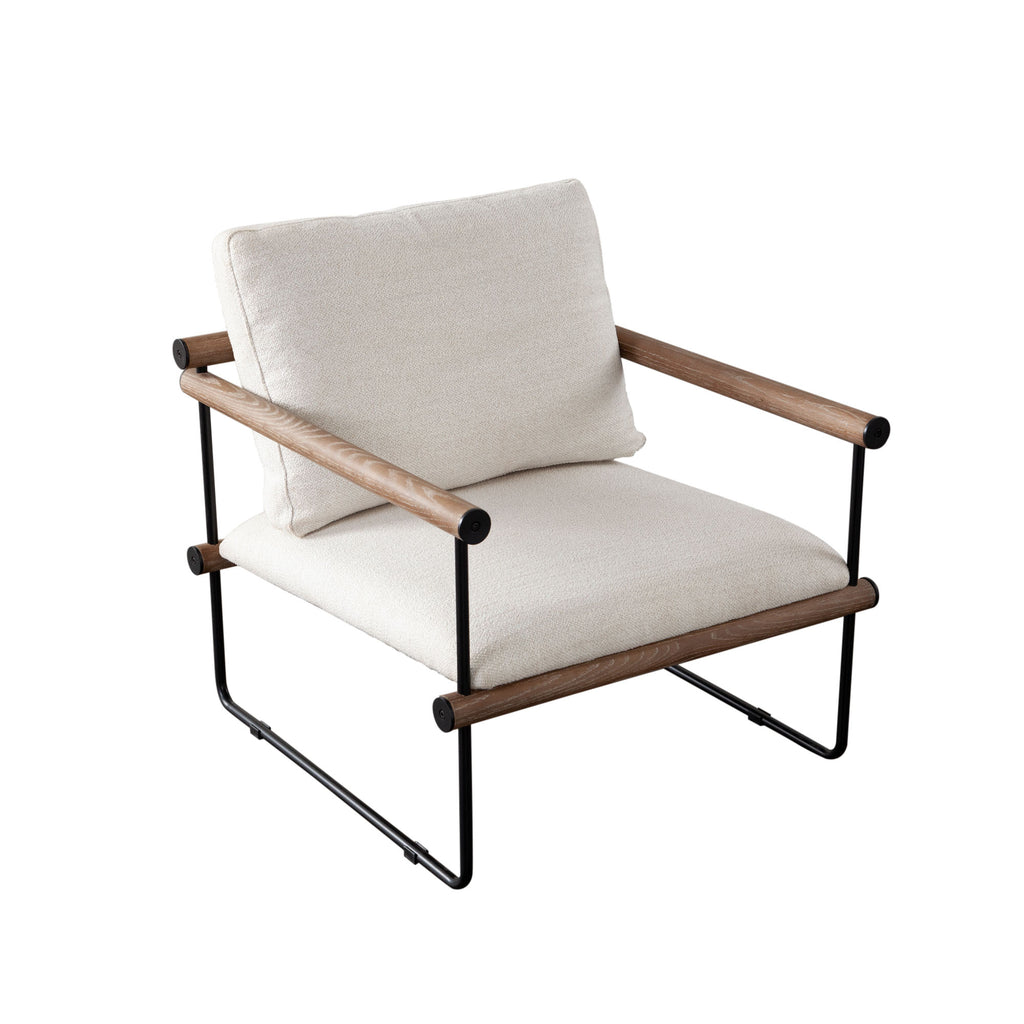 Liam Accent Chair in Cream Fabric w/ Metal Frame & Wood Arm by Diamond Sofa