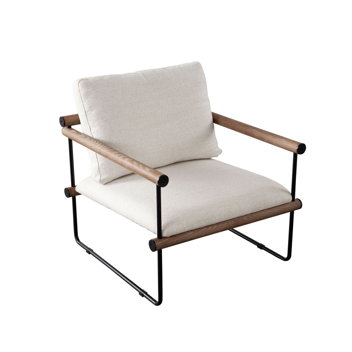 Liam Accent Chair in Cream Fabric w/ Metal Frame & Wood Arm by Diamond Sofa