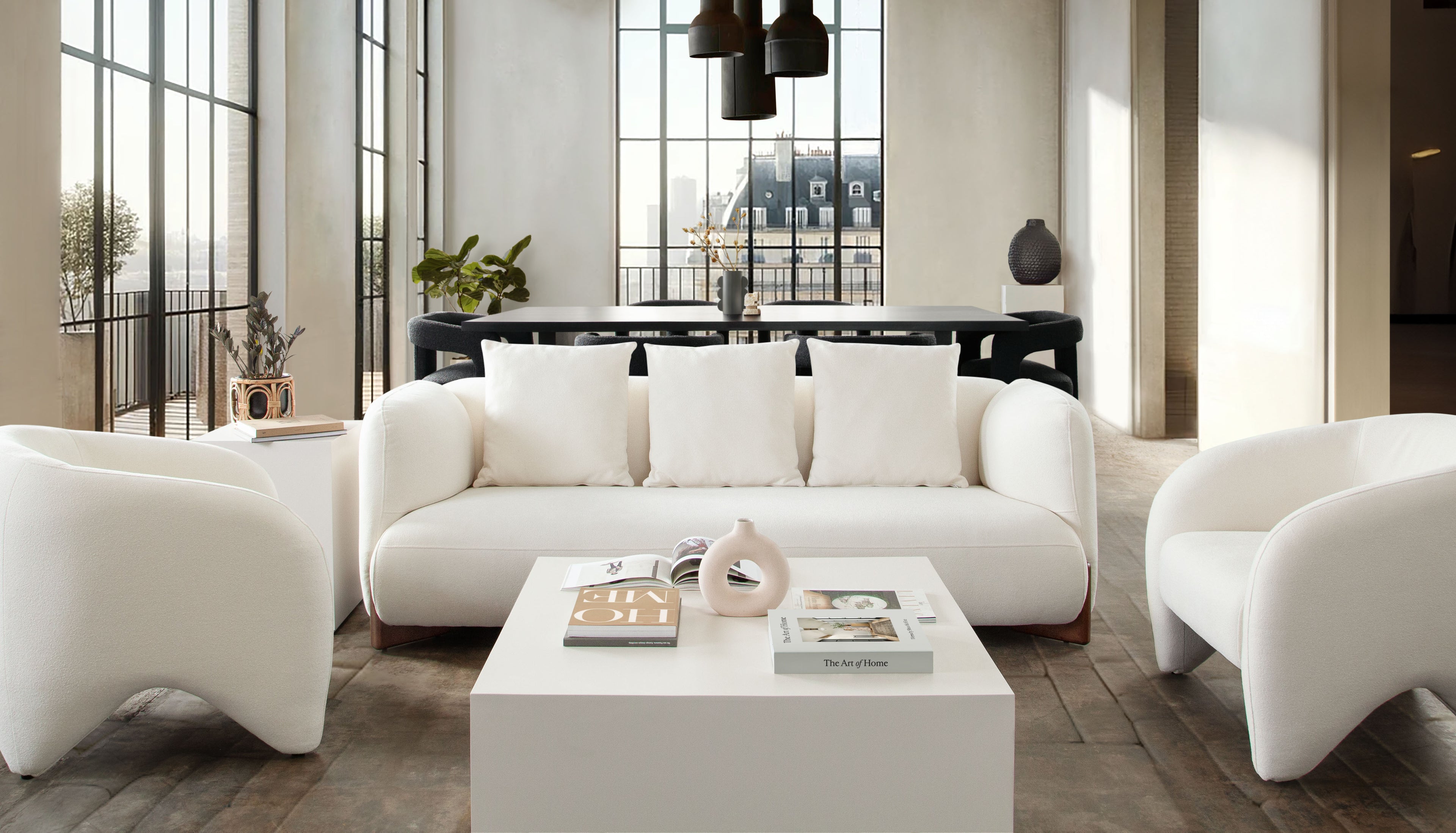 Link Accent Chair in Elite Ivory Fabric by Diamond Sofa - styled in a staged room by Center Stage Home Design