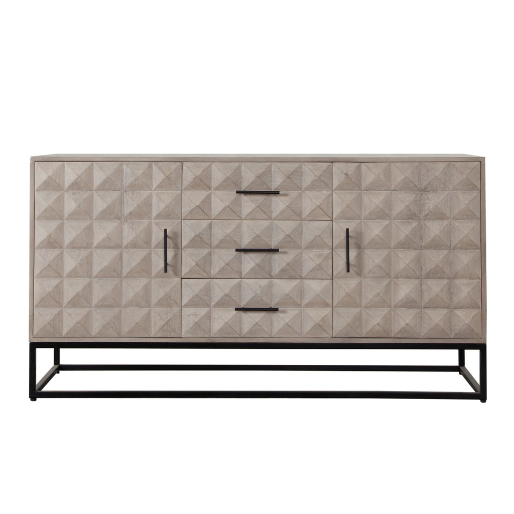 Madera 3-Drawer/2-Door Solid Wood Dresser in Ash Finish w/ Black Metal Finished Legs by Diamond Sofa