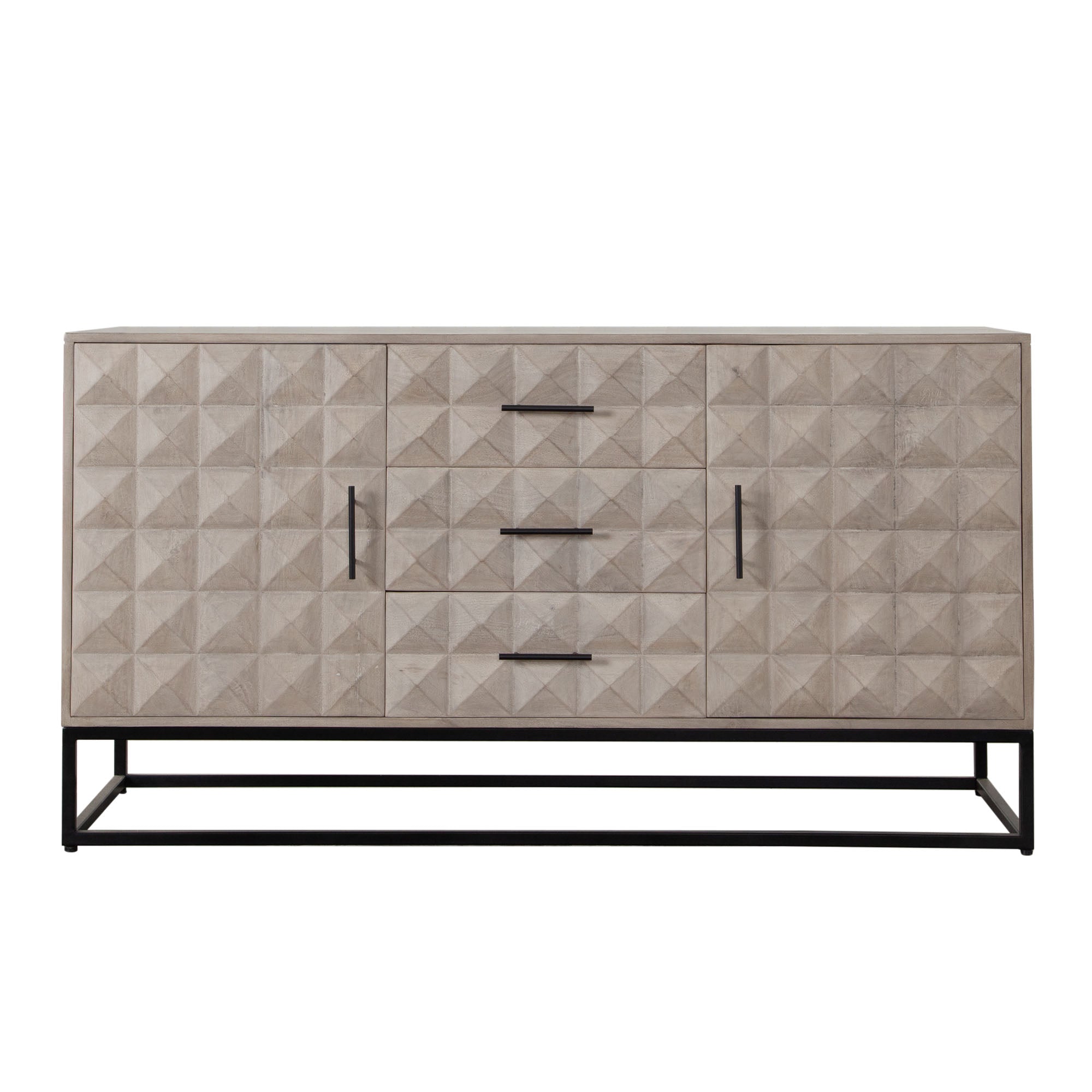 Madera 3-Drawer/2-Door Solid Wood Dresser in Ash Finish w/ Black Metal Finished Legs by Diamond Sofa